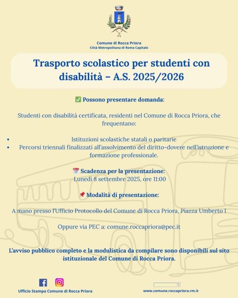 LOCANDINA TRASPORTO SCOLASTICO STUDENTI CON DISABILITA' 2025-2026