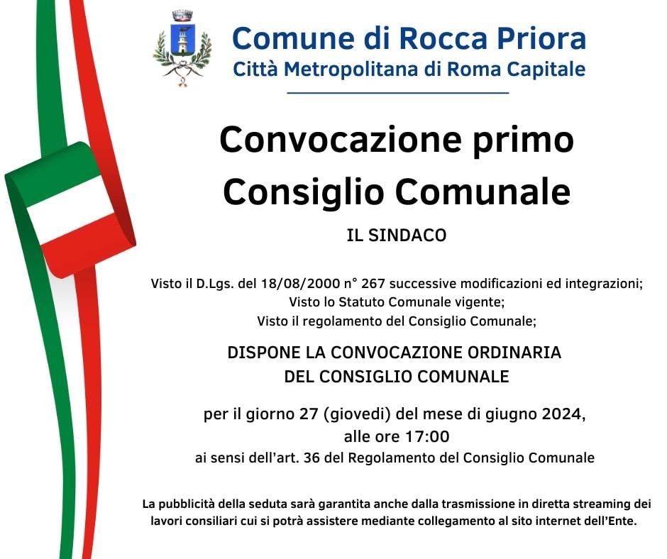 Convocazione primo Consiglio Comunale 27.06.2024